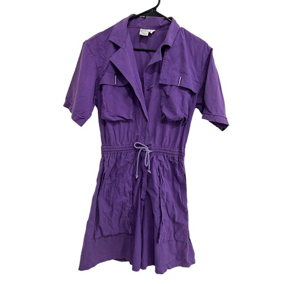 Regina Porter Purple Cotton Romper Drawstring Waist Pockets Sz XS - Picture 1 of 10